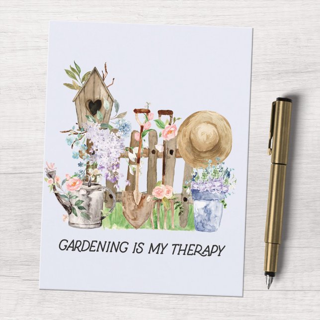 Akvarell Blommor Trädgårdsverktyg och Citat Vykort (In situ)