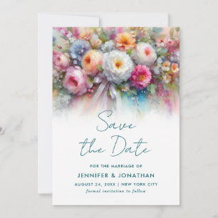 Akvarell Blommor Typografi Skript Spara Datum Datumet