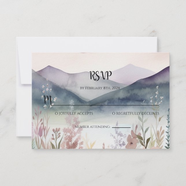 Akvarell Blommor Vår Berg RSVP Anteckningskort (Framsida)