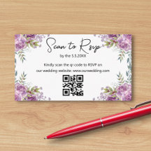 akvarell blomster lila rsvp qr-kod bröllop