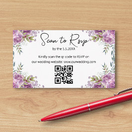 akvarell blomster lila rsvp qr-kod bröllop tilläggskort