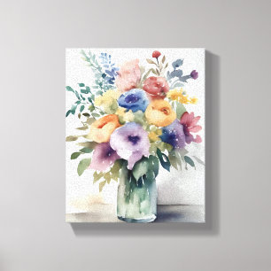 Akvarell Blomsterbukett Målning Canvastryck