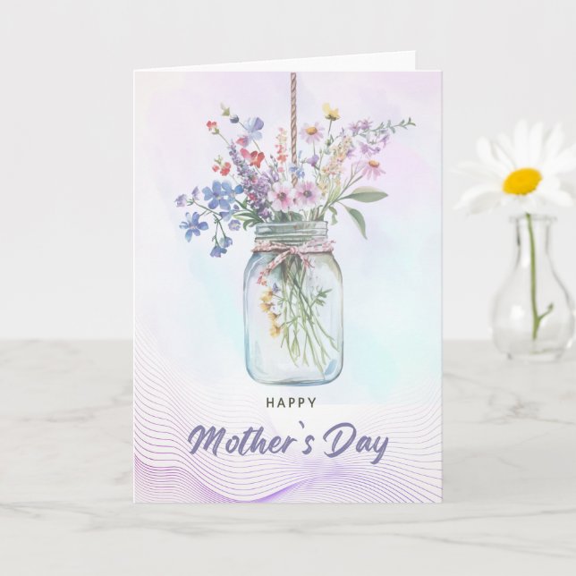 Akvarell Blomsterbukett Morsdags kort (Liten växt)