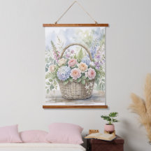 Akvarell Blomsterkorg med Rosor och Hortensior