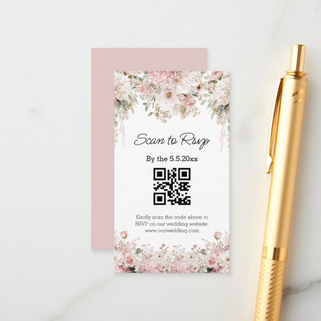 akvarell blomsterröd qr-kod rsvp bröllop tilläggskort (Fram/Back In Situ)