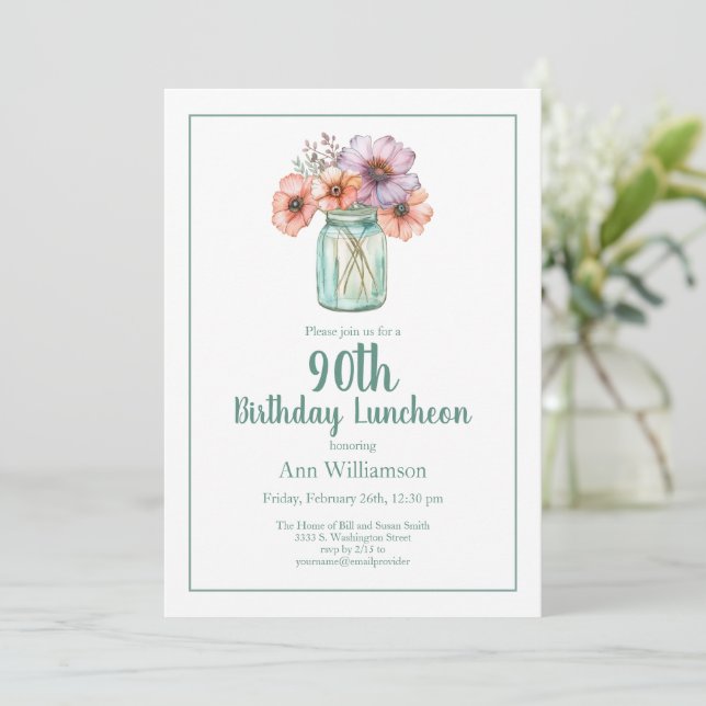 Akvarell Blomsterträdgård 90-årsdag Inbjudningar (Stående Fram)