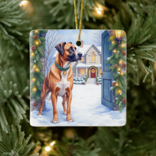 Akvarell Boerboel Gårdsgrind Jul Julgransprydnad Keramik