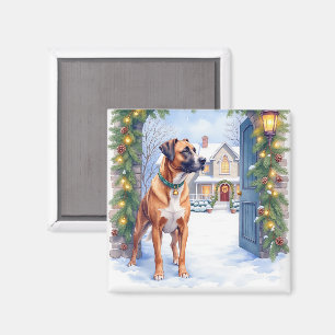 Akvarell Boerboel Gårdsgrind Jul Magnet