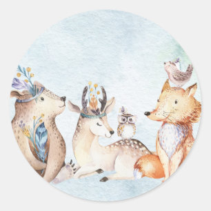 Akvarell Boho Björn Rustika Djur Baby Shower Runt Klistermärke