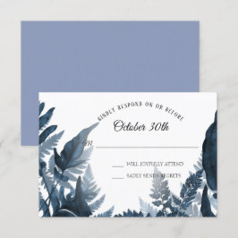 Akvarell Boho Blå Modern Fern Foliage RSVP Inbjudningar
