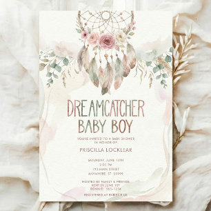 akvarell Boho blomma Drömfångare Baby Shower Inbjudningar