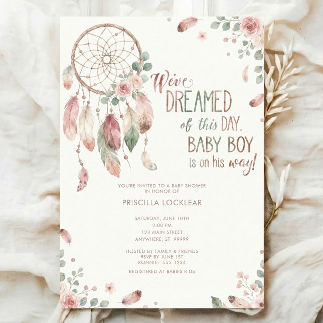 akvarell Boho blomma Drömfångare Baby Shower Inbjudningar (Skapare uppladdad)