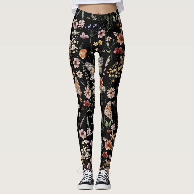 Akvarell Boho Blommig  Leggings (Framsida)