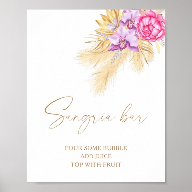 Akvarell boho blommor - sangria bar poster (Framsidan)