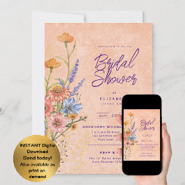Akvarell Boho Blommor Vilda Blommor Bröllopsdusch Inbjudningar