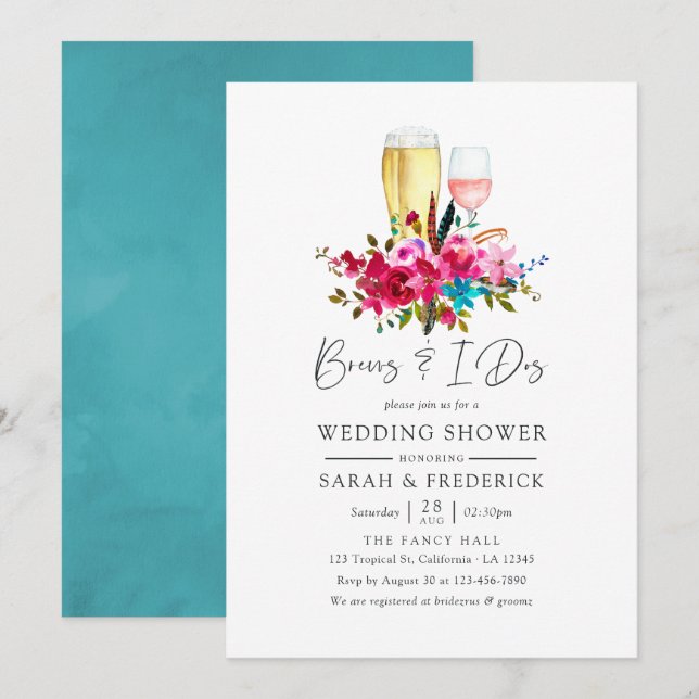 Akvarell Boho Chic Blommiga Öldrickor Innan I Dos Inbjudningar (Fram/baksida)