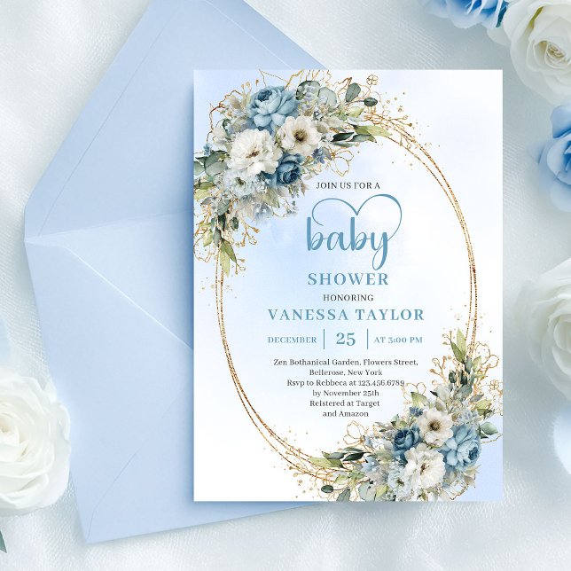 Akvarell Boho Dammig Blå Eukalyptus Baby Shower Inbjudningar (Watercolor Dusty Blue Eucalyptus Baby Shower Invite....)