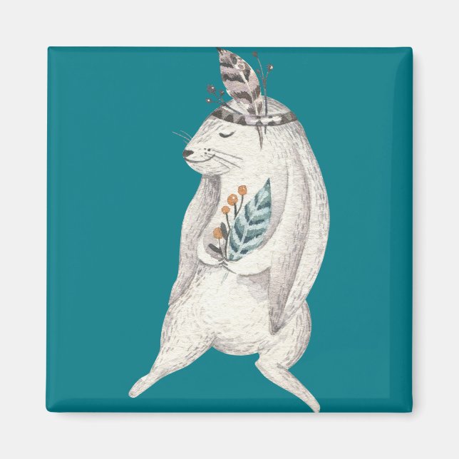Akvarell Boho Kanin Magnet (Framsidan)