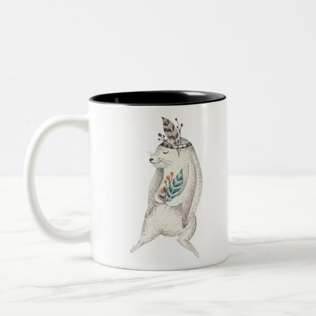 Akvarell Boho Kanin Två-Tonad Mugg (Vänster)