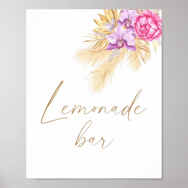Akvarell boho pampas - lemonadbar poster (Framsidan)