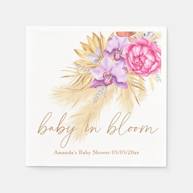 Akvarell boho pampasgräs - Bebisshower Pappersservett (Framsidan)