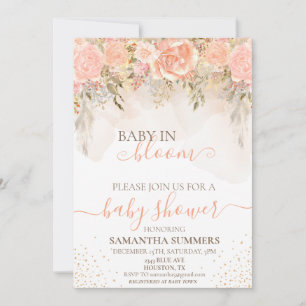 Akvarell Boho Persika I Blomning Blomma Bebis Show Inbjudningar
