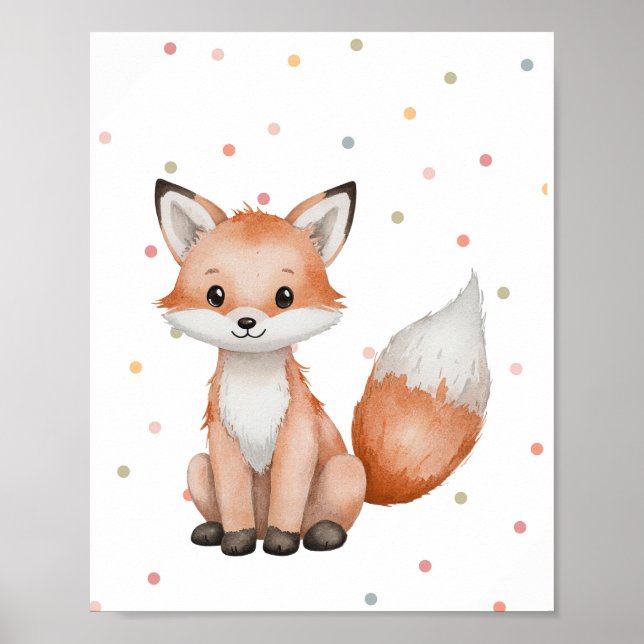 Akvarell Boho Räv Barnkammare Skogsväggskonst Poster (Framsidan)