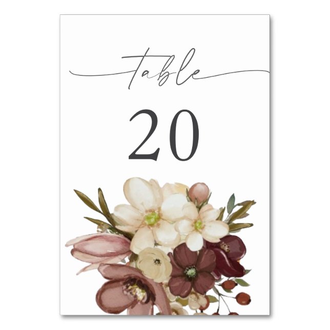 Akvarell Boho Ros & Neutral Bord 20 Nummer Bordsnummer (Framsidan)