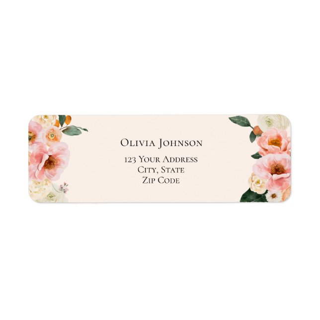 Akvarell Boho Rosa Blommig Bröllopsdusch  Returadress Etikett (Framsidan)