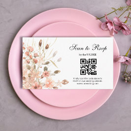akvarell boho rosa blommig rsvp qr-kod bröllop tilläggskort