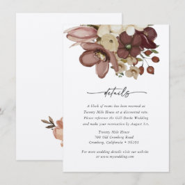 Akvarell Boho Rose & Neutral Bröllop Detaljer Kort