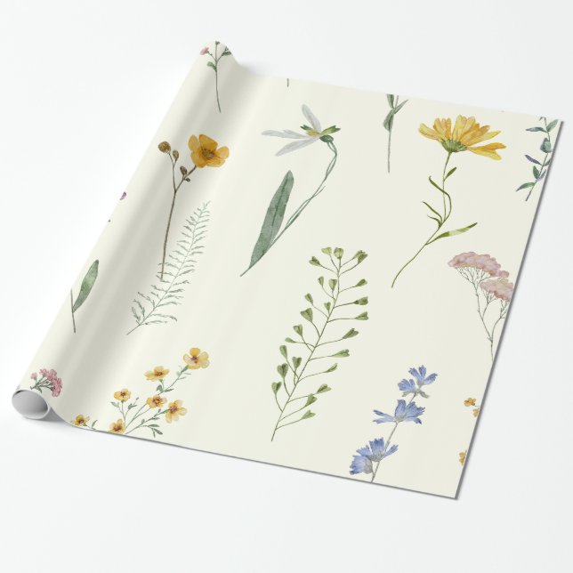 Akvarell Boho Rustik Vildblomma Presentpapper (Utrullad)