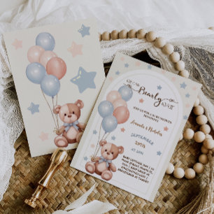 Akvarell Boho Teddybjörn Neutral Bebis Shower  Inbjudningar