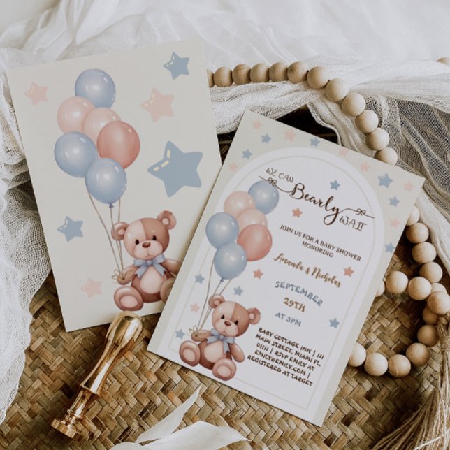 Akvarell Boho Teddybjörn Neutral Bebis Shower  Inbjudningar (Skapare uppladdad)