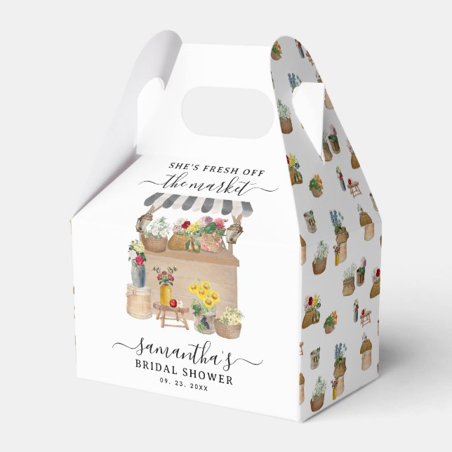 Akvarell Bondens Blomstermarknad Bröllopsdusch Presentaskar (Framsidan Sidan)