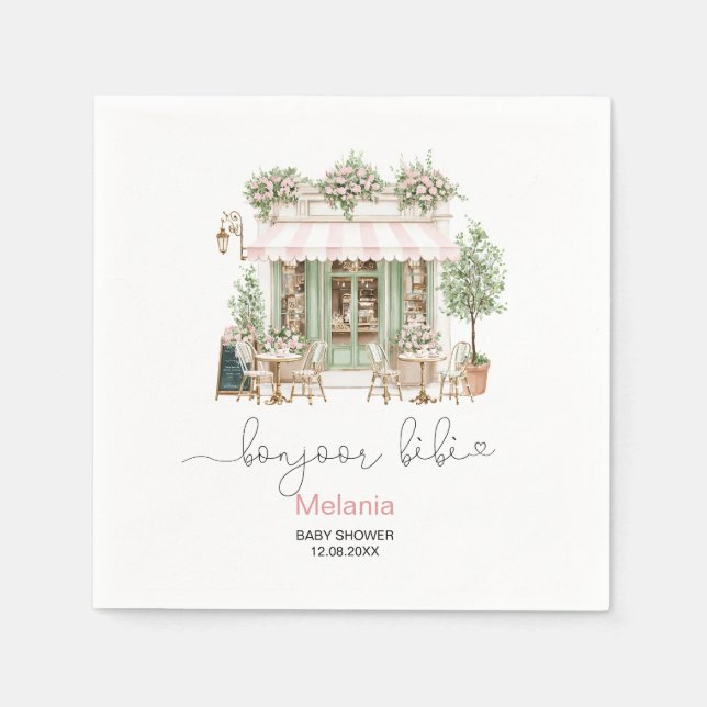    Akvarell bonjoor bebe  baby shower Pappersfat Pappersservett (Framsidan)