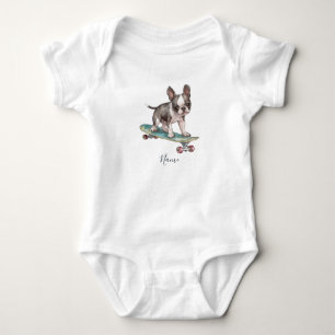 Akvarell Boston Terrier Baby Bodysuit T Shirt