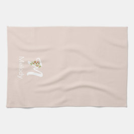 Akvarell botanisk beige initial monogram kökshandduk