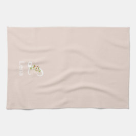 Akvarell botanisk beige initial monogram kökshandduk
