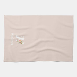 Akvarell botanisk beige initial monogram kökshandduk