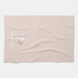 Akvarell botanisk beige initial monogram kökshandduk