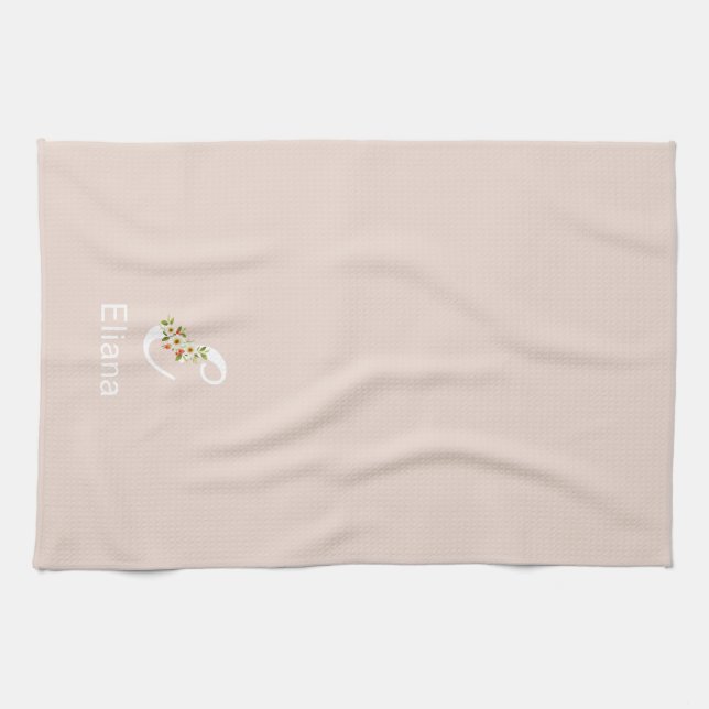 Akvarell botanisk beige initial monogram kökshandduk (Horisontell)
