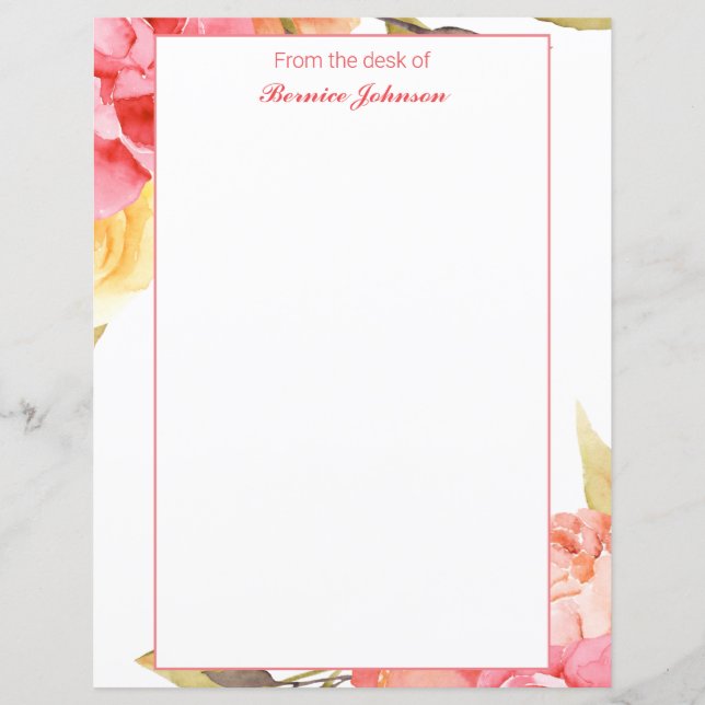 Akvarell Botanisk Blomma Inramad Brevpapper (Framsida)