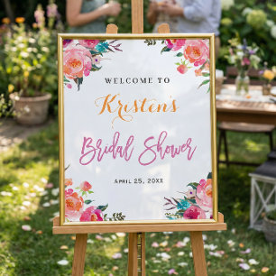 Akvarell Botanisk Blommig Bröllopsdusch Skylt