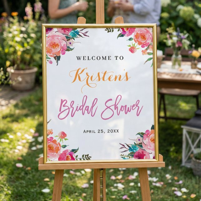 Akvarell Botanisk Blommig Bröllopsdusch Skylt (Skapare uppladdad)