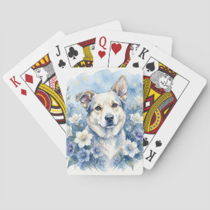 Akvarell Botanisk Blommig Hundporträtt Casinokort