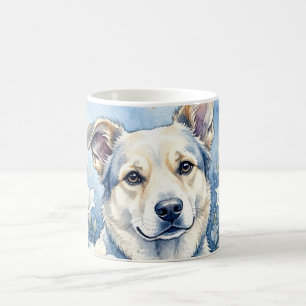 Akvarell Botanisk Blommig Hundporträtt Kaffemugg