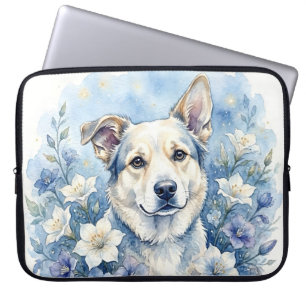 Akvarell Botanisk Blommig Hundporträtt Laptop Fodral