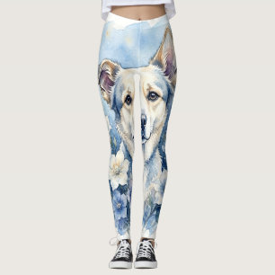 Akvarell Botanisk Blommig Hundporträtt Leggings