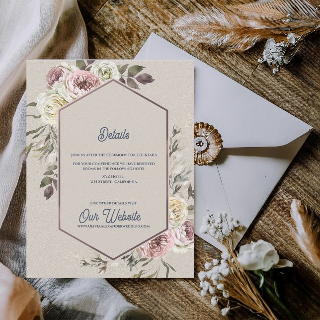 Akvarell Botanisk Blommig Valvbåge Bröllopsdetalje Tilläggskort (Watercolor Floral Arch Wedding Details Card Botanical Garden Wedding Enclosure Card)
